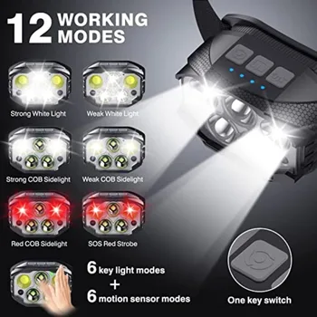 1200 Lumen LED újratölthető fényszóró mozgásérzékelő fényszóró vízálló fej zseblámpák kültéri kempinghez horgászfej lámpa