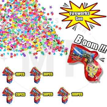 10~100db színes véletlenszerű tűzijáték pisztoly konfetti ágyú kézi felfújható csillogó flitter esküvői ünnepség születésnapi zsúr játék