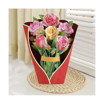 3D Pop-Up papír Virágok csokor Üdvözlőlapok ,Ajándékkártyák anyák napjára Születésnapi húsvét nőknek D