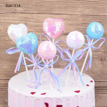 5db Színes flitterek Szív Cupcake születésnapi torta feltétjei Esküvői parti Gyerekek babaváró dekoráció