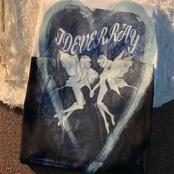 Dark Punk Goth Pillangó betűk Nyomtatott pólók Kiváló minőségű pamut Divat Streetwear O-nyak Alkalmi Nyári felsők Tini ruhák