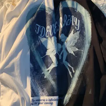 Dark Punk Goth Pillangó betűk Nyomtatott pólók Kiváló minőségű pamut Divat Streetwear O-nyak Alkalmi Nyári felsők Tini ruhák