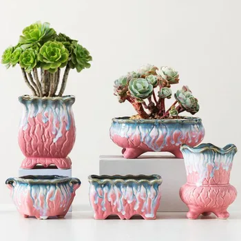 Kreatív mázas virágcserép Zamatos növénycserép Bonsai fazék Zöld növény lélegző váza asztali díszek Otthoni kerti dekoráció