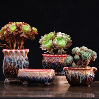 Kreatív mázas virágcserép Zamatos növénycserép Bonsai fazék Zöld növény lélegző váza asztali díszek Otthoni kerti dekoráció