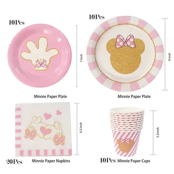 Disney Minnie egér 1. lány Boldog születésnapot dekoráció Eldobható parti kellékek Tányér csésze szalvéta terítő Babaváró KIds Favor