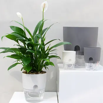 Kétrétegű műanyag lusta virágcserép Automatikus vízelnyelő virágcserép átlátszó kétrétegű műanyag önöntöző ültető