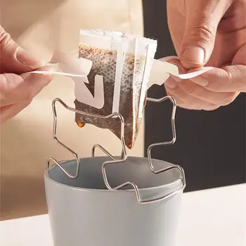 Hordozható kávészűrő tartó Függő fül Újrafelhasználható kültéri teaszűrők Kávécsepegtető csepp papírzacskó Fém polc kávéhoz