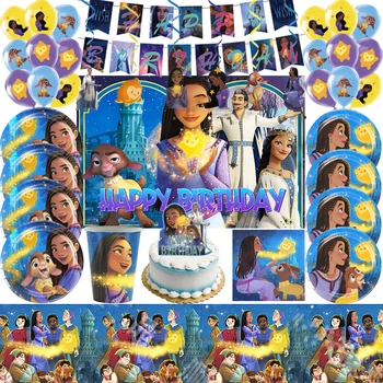 Disney Wish étkészlet Asha születésnapi zsúr dekorációk Papírtányérok Csészék Szalvéták Banner Babaváró party kellékek lányoknak