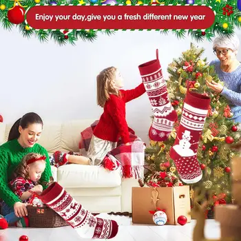 Karácsonyi harisnya Kötött piros-fehér zokni Szép ajándéktáskák otthonra Kandallófa Karácsonyi díszek Navidad kellékek