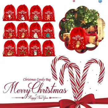 5db piros karácsonyi dekorációs ajándéktáska bársony vidám tasak Mikulás cukorka húzózsinóros snackek karácsonyi táskák csomagolás ékszerek xm Y5P8