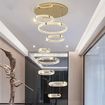 Villa luxus távirányító LED szabályozható függesztő lámpák Modern átlátszó K9 kristályok LED függőlámpa arany acél test függő lámpa