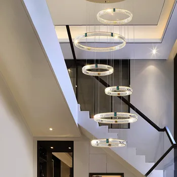 Villa luxus távirányító LED szabályozható függesztő lámpák Modern átlátszó K9 kristályok LED függőlámpa arany acél test függő lámpa