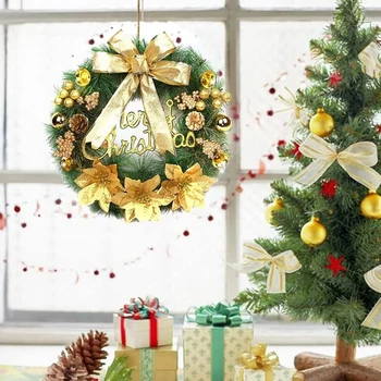 Karácsonyi koszorúk bejárati ajtóhoz - Karácsonyi ajtókoszorú téli mesterséges karácsonyi koszorú dekoráció íjvirágokkal