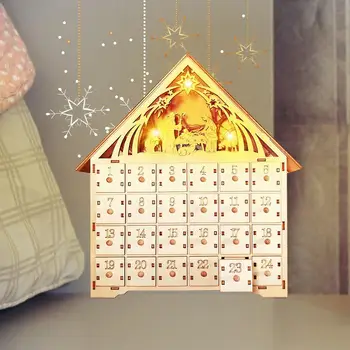 Fa karácsonyi naptár Adventi visszaszámlálás karácsonyig LED világítású adventi naptár 24 fiókkal a karácsonyi ünnepi barkácsoláshoz