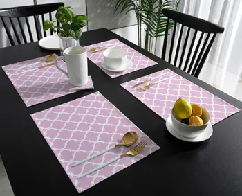 geometriai rózsaszín marokkói mintás tányéralátét étkezőhöz Asztali étkészlet szőnyegek Konyhai mosogatószőnyeg pad 4/6db asztali szőnyeg lakberendezés