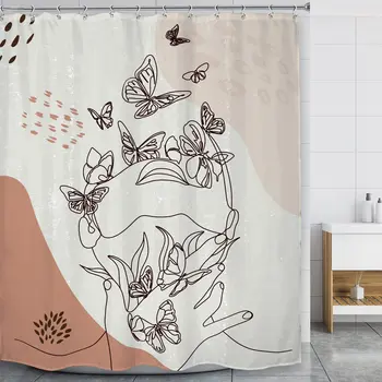 Szövet zuhanyfüggöny,Művészeti dekoráció Emberi arc fehér vízálló hosszú zuhanyfüggöny fürdőkádhoz Fürdőszoba Luxus spa dekoráció horoggal