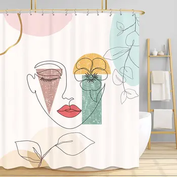 Szövet zuhanyfüggöny,Művészeti dekoráció Emberi arc fehér vízálló hosszú zuhanyfüggöny fürdőkádhoz Fürdőszoba Luxus spa dekoráció horoggal