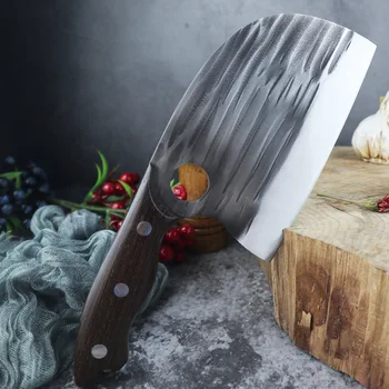 Konyhai szakács kés Kézzel készített kovácsolt főző hentes kés vadászat Kültéri kemping eszköz Otthoni kiegészítő bőr hüvelyhüvelyek