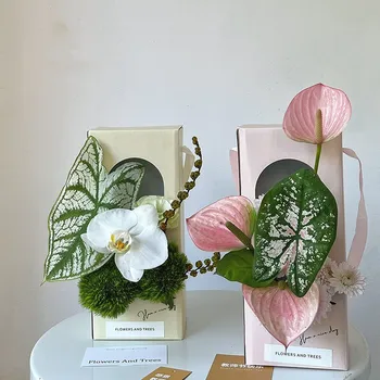 5db ovális ablak virág díszdoboz Istennő napi ajándék Mini virágcsomag rózsaszín csomagolódoboz Virágbolt virágos kézi papírtáska
