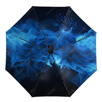 Blue Flame Fantasy Fire Umbrella Rain Women 3-összecsukható teljesen automata esernyők Napvédő kültéri utazási eszköz Parapluie