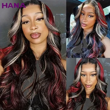 Highlights Piros szőke színű 13X4 csipke elülső paróka előre pengetett átlátszó HD csipke elülső paróka testhullám emberi haj paróka nőknek