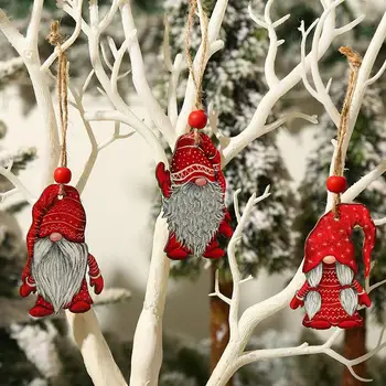 9Pcs fa gnóm dekorok karácsonyra Kiváló fa gnóm medálok zsinórral Tartós hordozható lakberendezési termékek kellékek