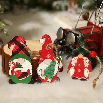 9Pcs fa gnóm dekorok karácsonyra Kiváló fa gnóm medálok zsinórral Tartós hordozható lakberendezési termékek kellékek