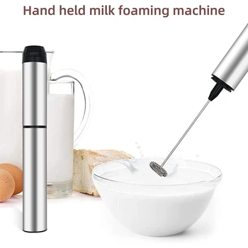Ezüst kézi akkumulátoros elektromos tejhabosító készítő/keverő latte, cappuccino, Frappe ital, forró csokoládé