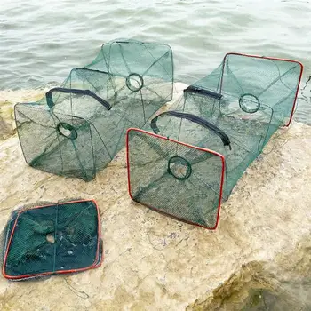 Halászháló összecsukható hordozható merítőhálós halketrec Nylon acéldrót Horgászedény garnélarák kézi csapda Halászati hálózat csapda
