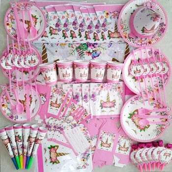 Szivárvány Egyszarvú születésnapi zsúr dekoráció Étkészlet Egyszarvú ajándéktáska Műanyag cukorka táska Babaváró Party kellékek
