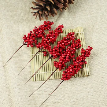 10db karácsonyi mesterséges piros bogyós szárak Karácsonyi szimulációs bogyók fenyőág Újév 2024 karácsonyfa asztali dekorációk