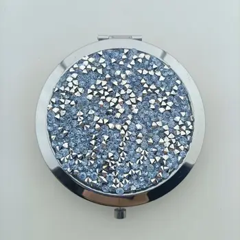 Strassz kristály kerek sminktükör hordozható mini zseb kétoldalas kozmetikai kompakt tükör arany ezüst kis mosdótükör