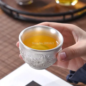 Teástál ezüst kerámia teáscsésze Kínai Kung Fu teáscsésze puer tartó ivóedény Teaware konténer csésze boroscsészék dekoráció