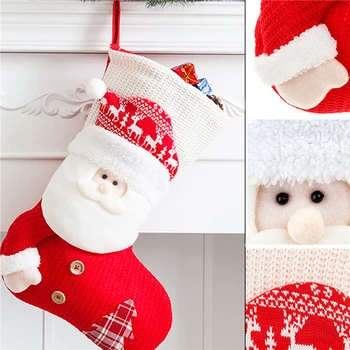 Nagy piros fehér kötött karácsonyi harisnya Mikulás kandalló dekoráció zokni Karácsonyi ajándéktáskák Cukorkatartó dekoráció otthon Újév