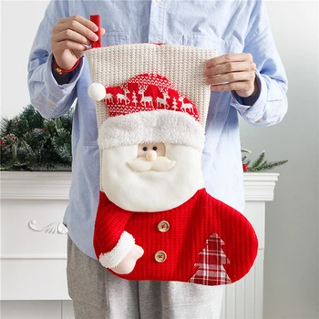 Nagy piros fehér kötött karácsonyi harisnya Mikulás kandalló dekoráció zokni Karácsonyi ajándéktáskák Cukorkatartó dekoráció otthon Újév