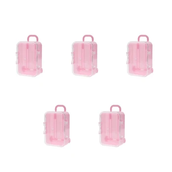 5X rózsaszín Mini Roller Utazóbőrönd Cukorka doboz Személyiség Kreatív esküvői cukorka doboz Poggyász Kocsi tok