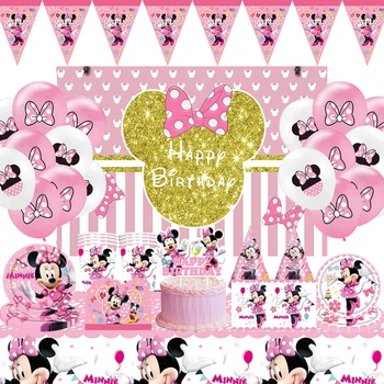 Disney Minnie egér születésnapi zsúr dekoráció Kislány rózsaszín étkészlet kellékek Papírpohár tál léggömb terítő Babaváró