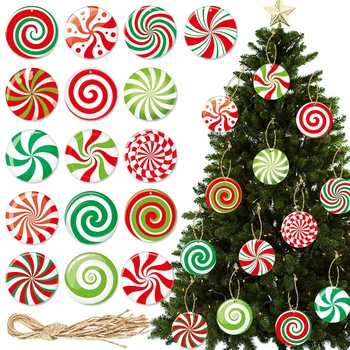 16Pcs DIY karácsonyfadíszek kerek nyalóka zöld piros cukorka karácsonyfa függő medálok 2024 újévi Navidad lakberendezés