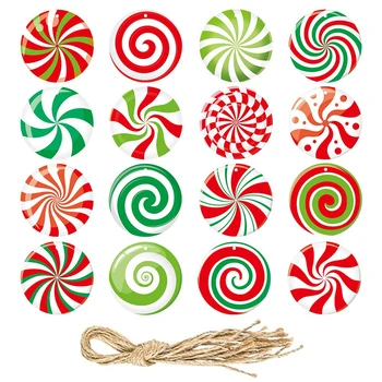 16Pcs DIY karácsonyfadíszek kerek nyalóka zöld piros cukorka karácsonyfa függő medálok 2024 újévi Navidad lakberendezés