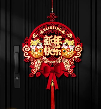 Újévi áldás medál nappali ajtó dekoráció Újév napi jelenet elrendezés függő dekorációk Tavaszi Fesztivál kellékek