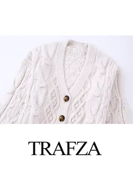 TRAFZA 2024 női alkalmi vékony pulóver felsők Tömör V-nyakú hosszú ujjú Egymellű kardigán tavaszi kötött felsők Női divatos