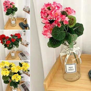 36cm Mesterséges muskátli virágok Mesterséges begónia virágok selyem hamis hortenzia virág otthoni iroda esküvői dekoráció