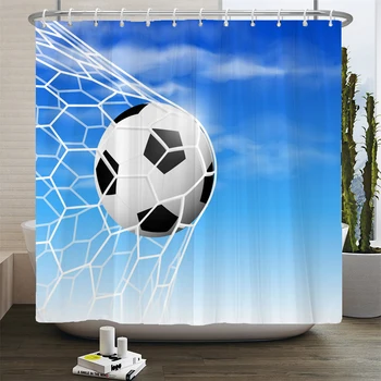 Futball mintás zuhanyfüggöny Sport fiú stílusú vízálló poliészter Bothroom függöny szoba dekorációs függöny akasztókkal