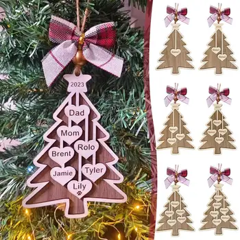 Személyre szabott családnév Karácsonyi díszek 3D fa testreszabott karácsonyi dekorációs ajándékok Egyedi karácsonyfa díszekhez P1C8