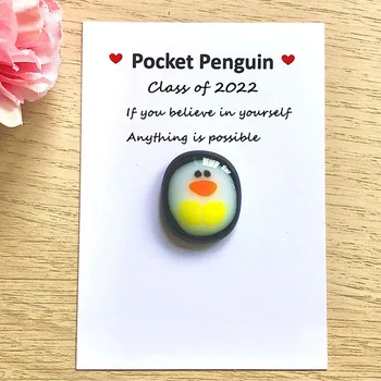 Aranyos zsebpingvin üdvözlőlappal Kawaii rajzfilm üveg pingvin ajándék barátjának születésnapi esküvői parti szívességek
