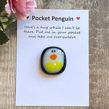 Aranyos zsebpingvin üdvözlőlappal Kawaii rajzfilm üveg pingvin ajándék barátjának születésnapi esküvői parti szívességek