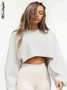 Szürke pulóver hosszú ujjú O nyakú felső Egyszerű szuperrövid felső 2023 Fashion Woman laza vintage felsők ruhák női fehér póló