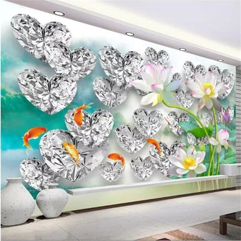 wellyu papel de parede para quarto Egyéni tapéta 3D lótusz kilenc hal illusztráció márvány háttér fal papel parede