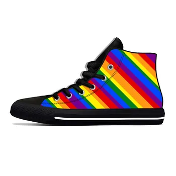 LGBT LMBTQ Meleg Leszbikus Szivárvány Büszkeség Zászló Rajzfilm Alkalmi Szövet Cipő Magas felső Kényelmes, lélegző 3D nyomtatás Férfi Női tornacipők