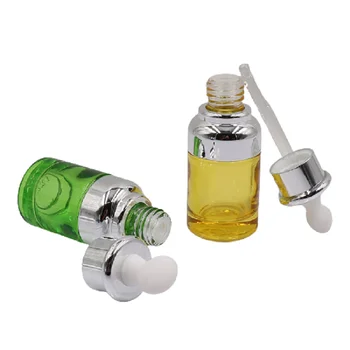 30ml üres illóolaj cseppentő injekciós üvegek arany ezüst fedél fehér felső színes kozmetikai csomagolás újratölthető esszencia üvegpalack